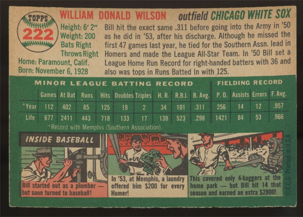1954 Topps Bill Wilson #222 EX-MT