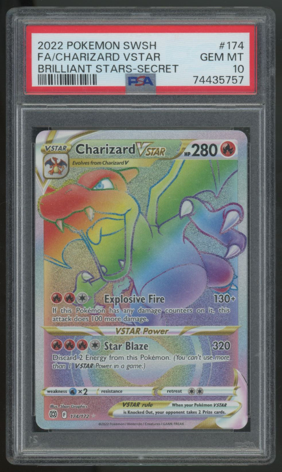 2022 Pokemon Charizard VStar Brilliant Stars Secret Rare #174 PSA 10