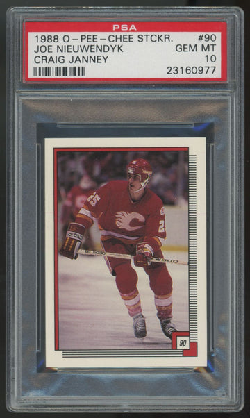 1988-89 O-Pee-Chee Sticker Joe Nieuwendyk/Craig Janney RC #90 PSA 10