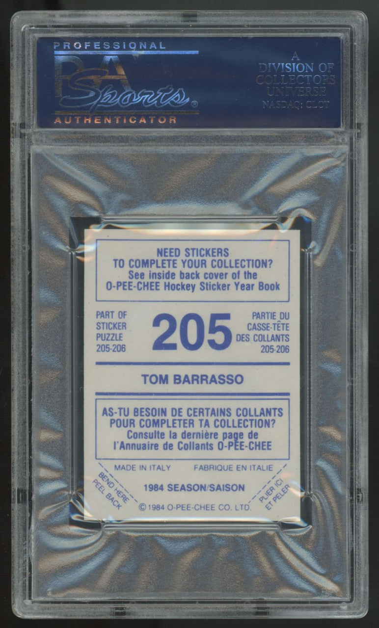 1984-85 O-Pee-Chee Sticker Tom Barrasso #205 PSA 10 Pop 1