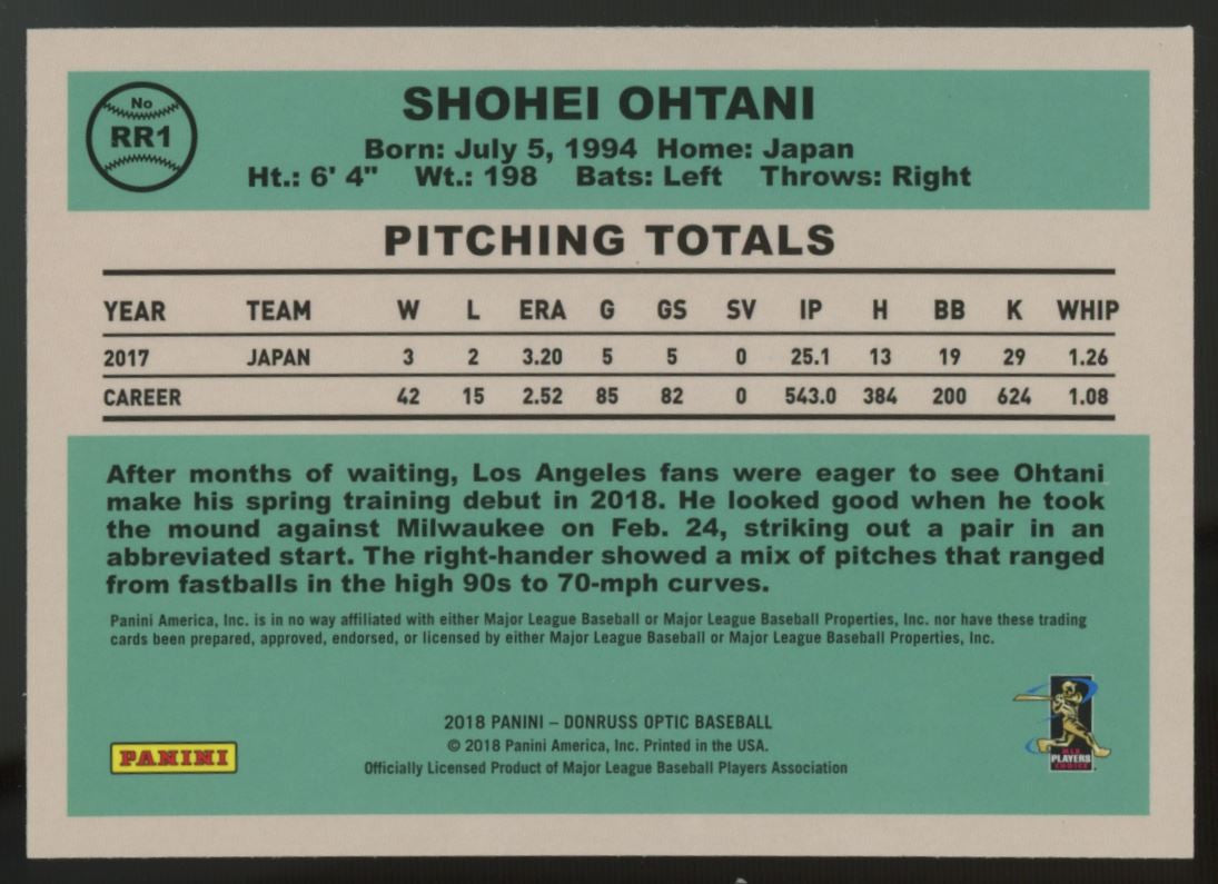 2018 Donruss Optic Rated Rookie Baseball Complete Set (15) Ohtani