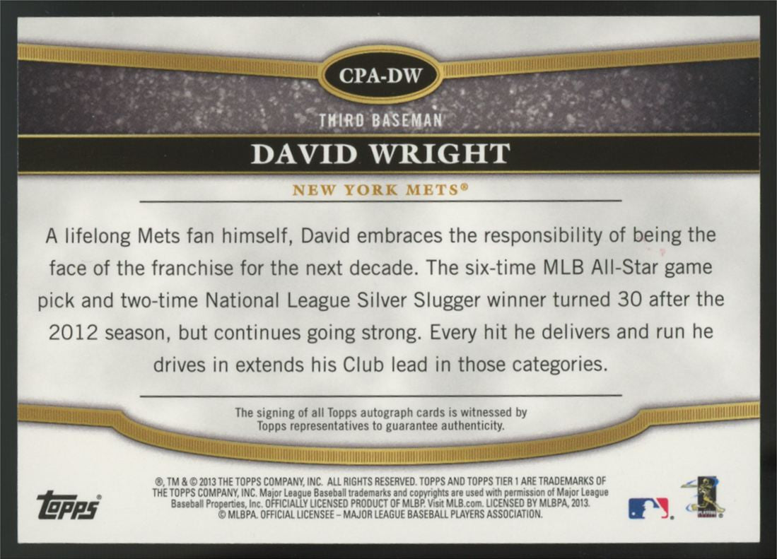 2013 Topps Tier One David Wright Crowd Pleaser Auto /25 #CPA-DW