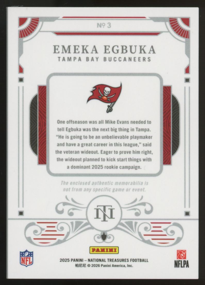 2025 National Treasures Emeka Egbuka RC Dual Patch /99 #3