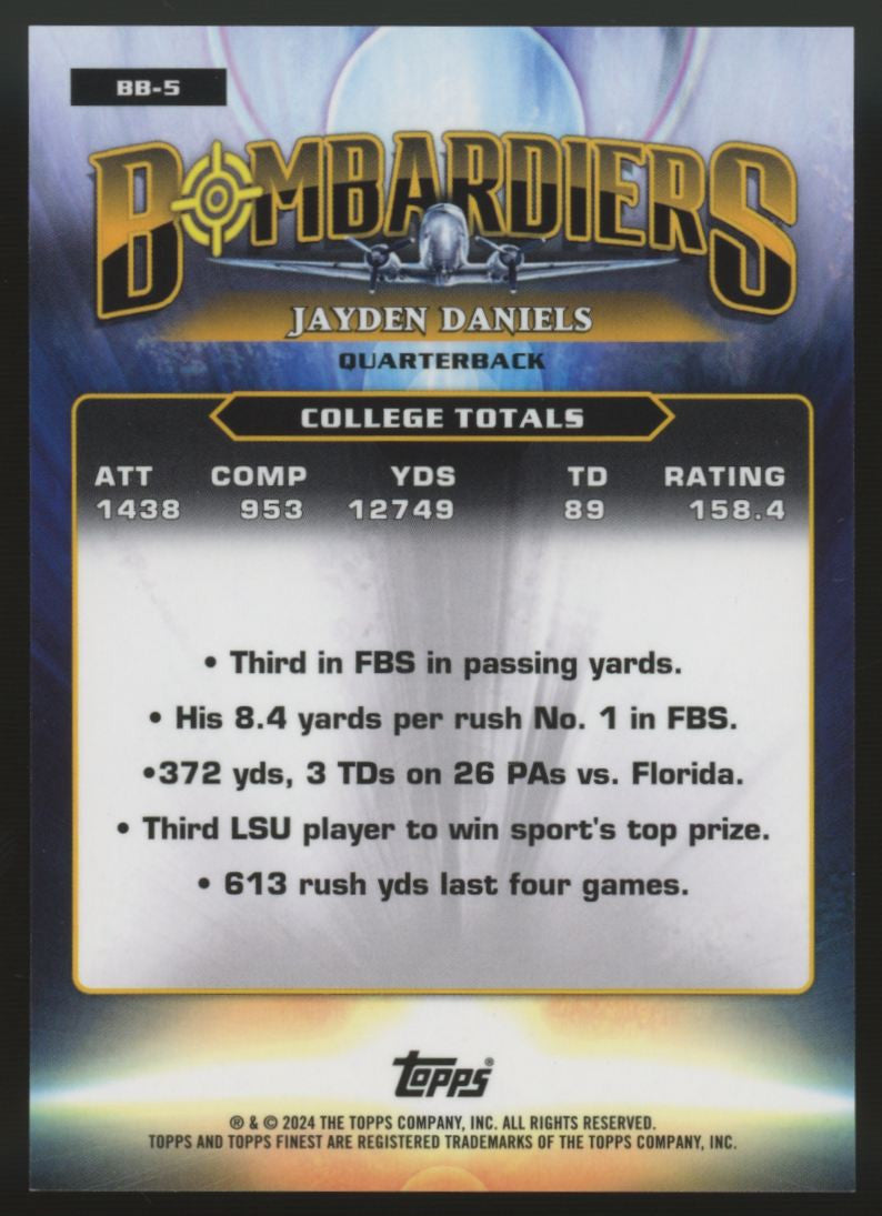 2024 Topps Finest Jayden Daniels RC Bombardiers Refractor #BB-5