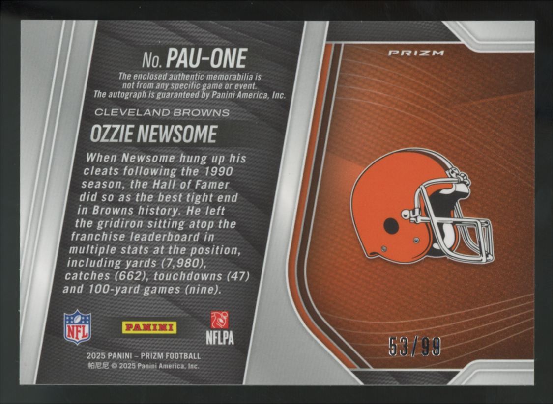 2025 Panini Prizm Ozzie Newsome Silver Patch Auto /99 #PAU-ONE