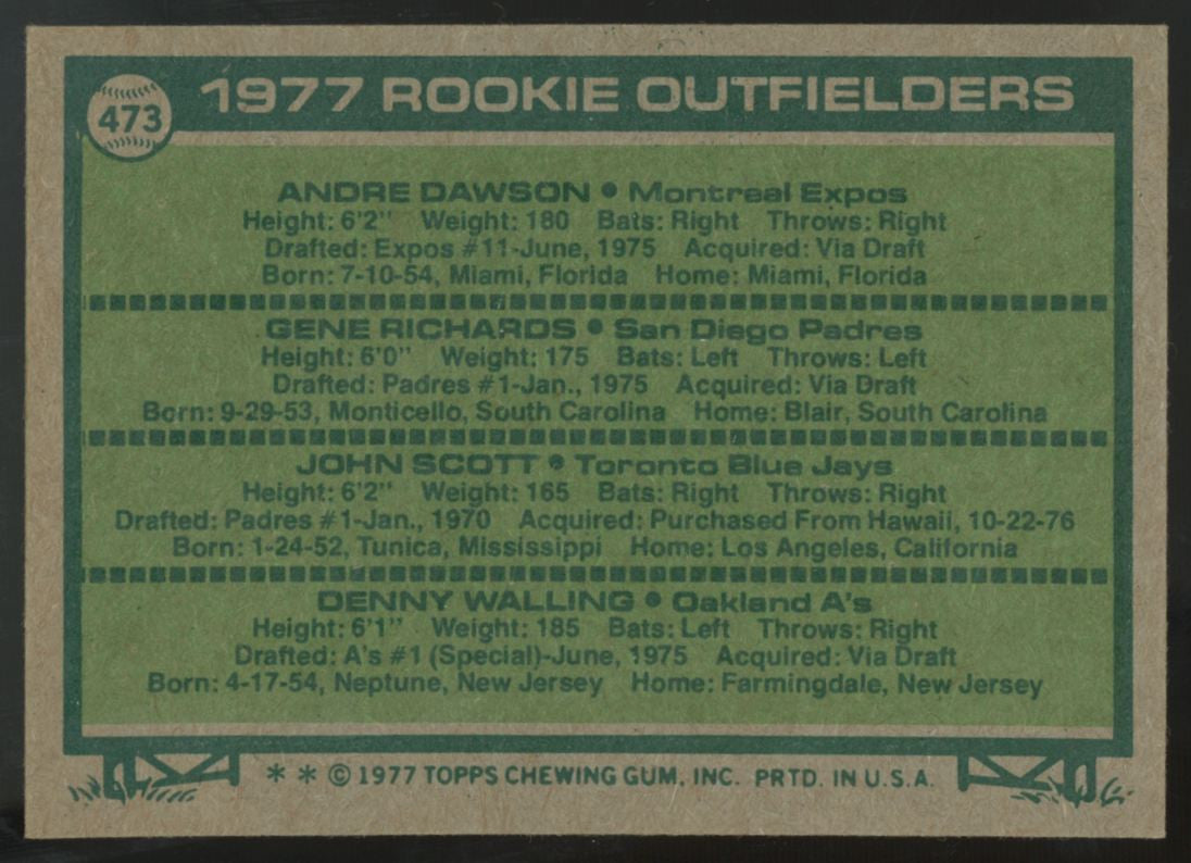 1977 Topps Andre Dawson RC Rookie Outfielders #473 EX/MT