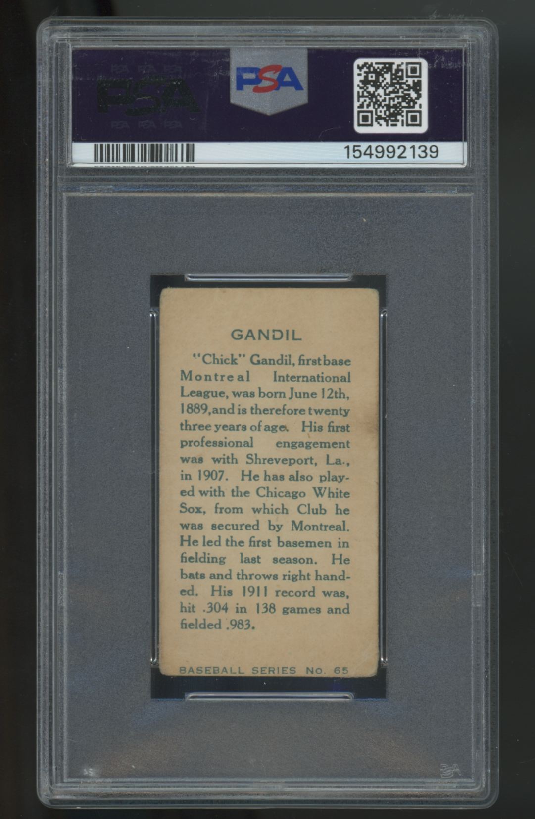 1912 C46 "Chick" Gandil #65 PSA 1