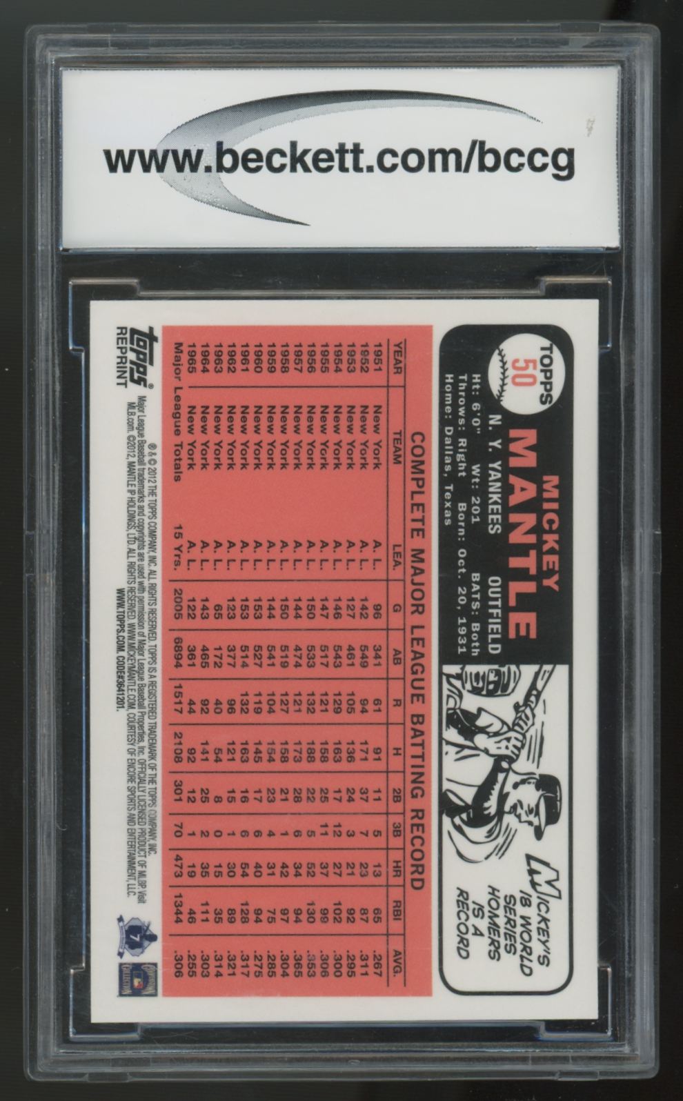 2012 Topps Factory Set Mickey Mantle Chrome Gold Refractor #50 BCCG 10