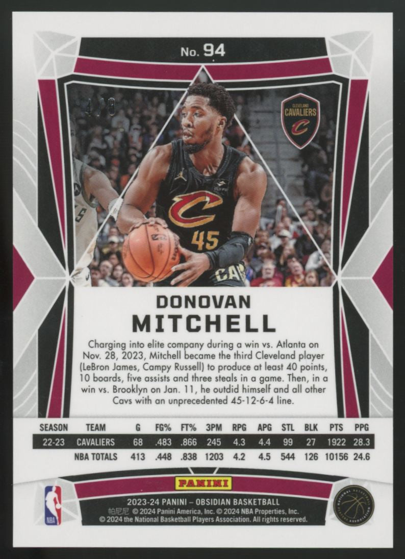 2023-24 Panini Obsidian Donovan Mitchell Lucky Envelopes Red Pulsar /8 #94