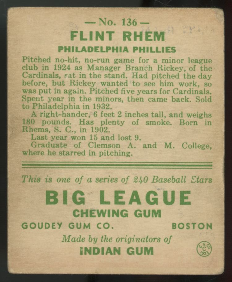 1933 Goudey Flint Rhem #136 G/VG