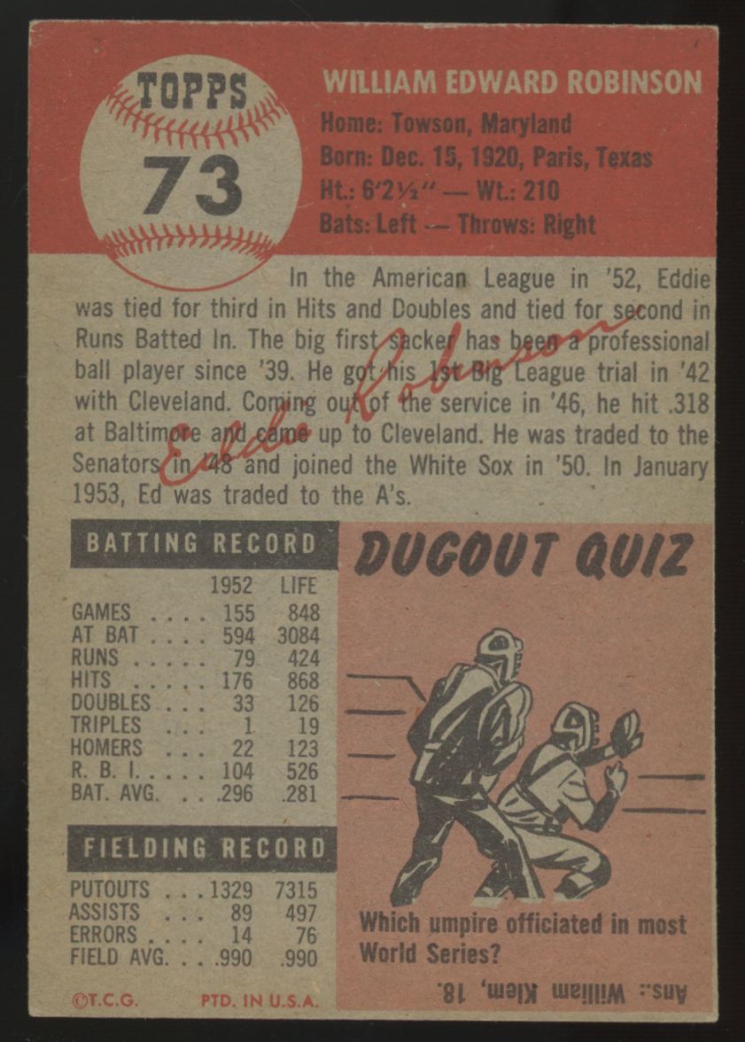 1953 Topps Eddie Robinson #73 EX/MT