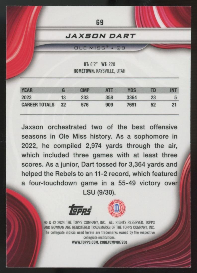 2024 Bowman Best U Jaxson Dart Blue Refractor /149 #69