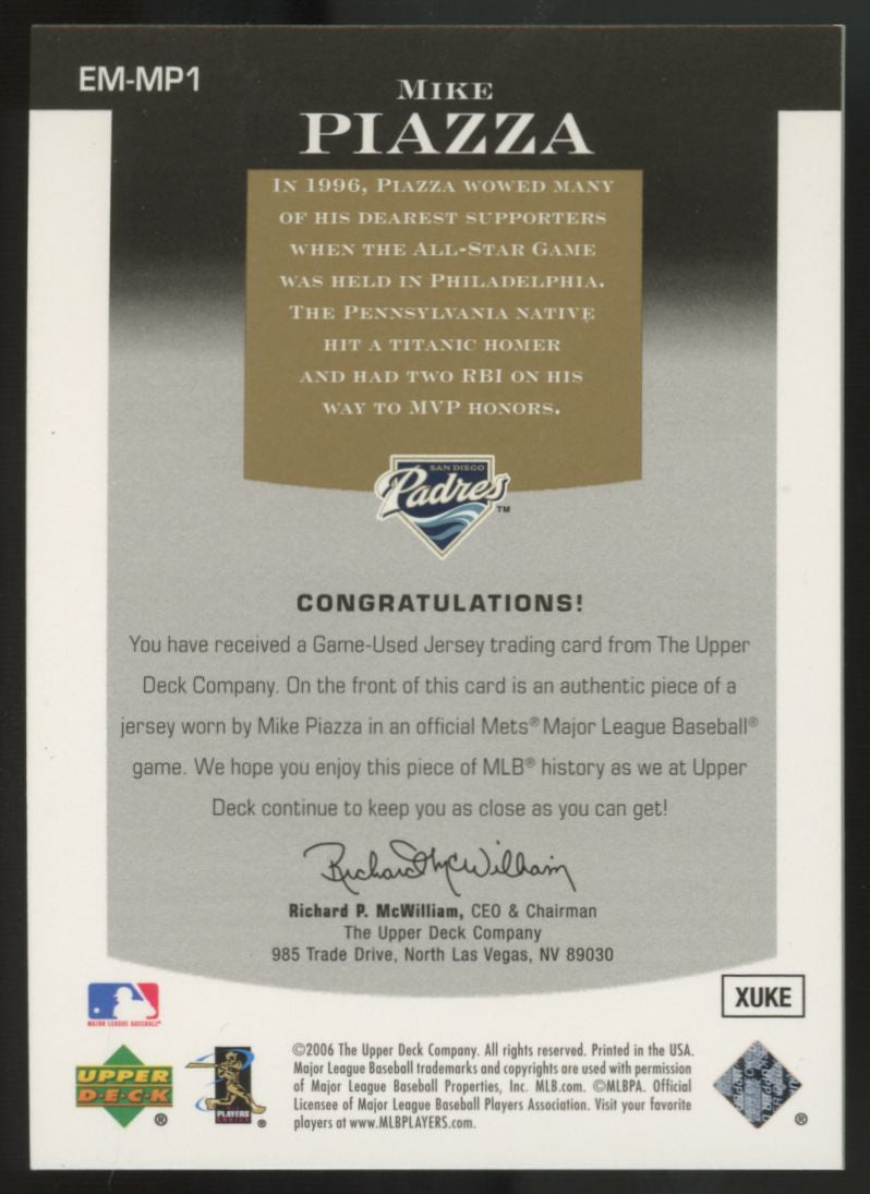 2006 Upper Deck Epic Mike Piazza Gold Patch /25 #EM-MP1