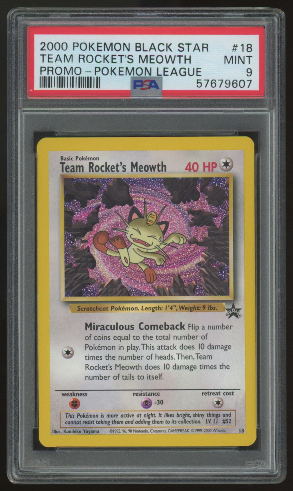 2000 Pokemon Team Rocket's Meowth League Promo #18 PSA 9