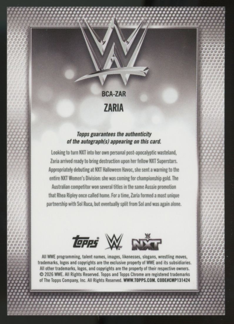 2026 Topps Chrome WWE Zaria Gold Geometric Refractor Auto /50 #BCA-ZAR