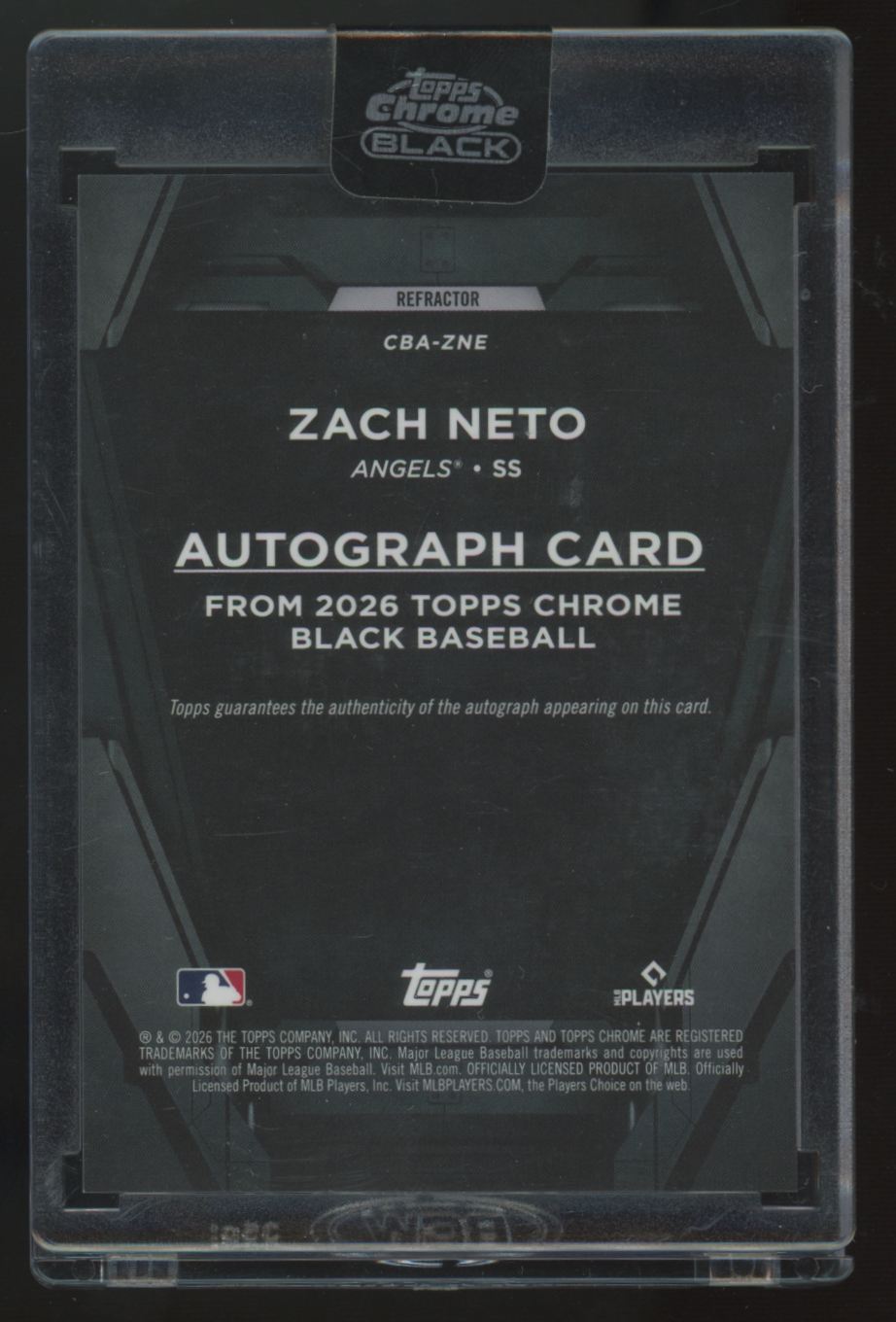 2026 Topps Chrome Black Zach Neto Refractor Auto /199 #CBA-ZNE