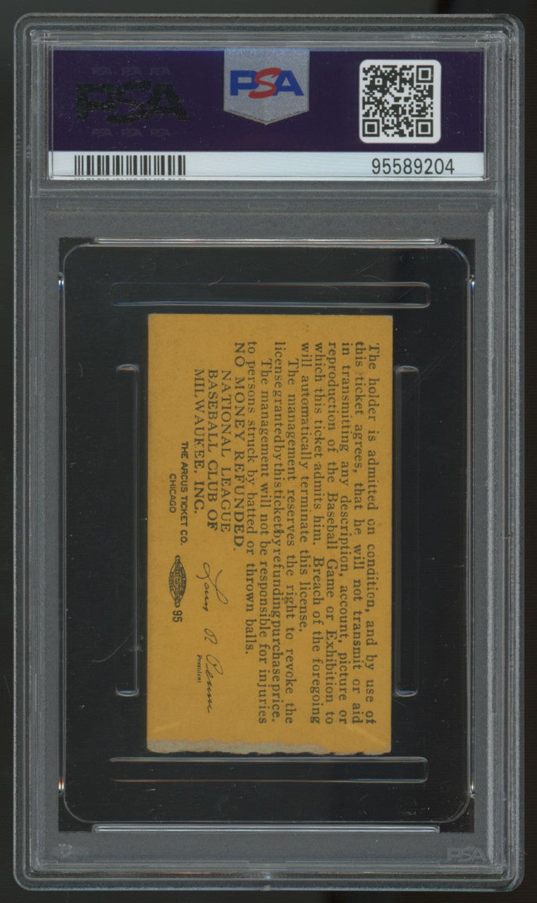 1956 Milwaukee Braves Ticket Stub vs. Giants Willie Mays HR PSA 1