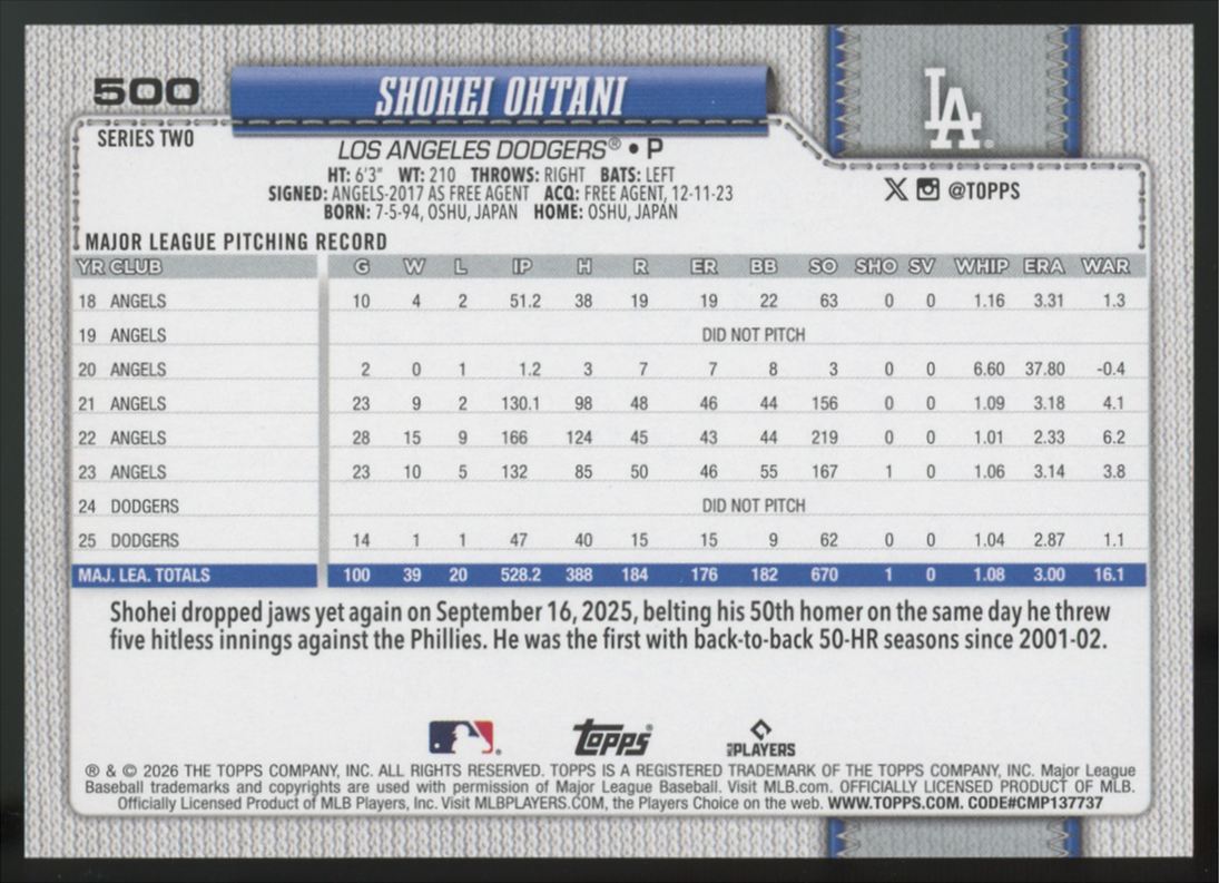 2026 Topps Series Two Shohei Ohtani Team Color Border SSP #500
