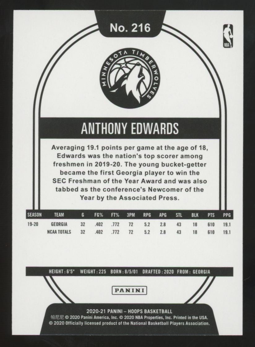 2020-21 Panini Hoops Anthony Edwards RC Blue #216