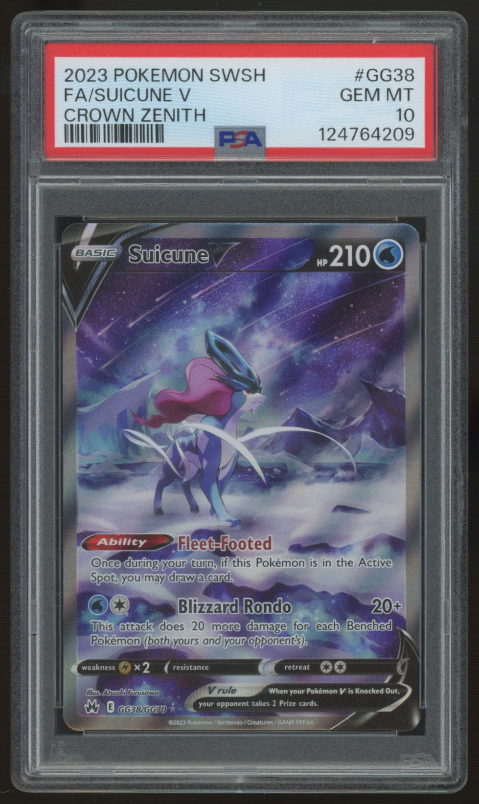 2023 Pokemon Suicune V Crown Zenith Full Art #GG38 PSA 10 (C)