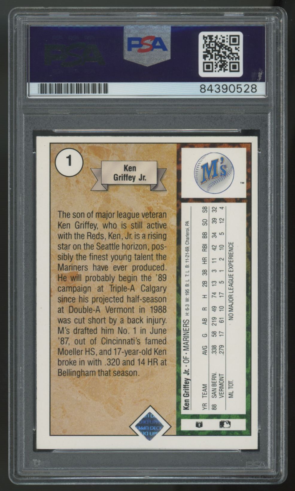 1989 Upper Deck Ken Griffey Jr. RC Early Signed Auto #1 PSA Auto 8