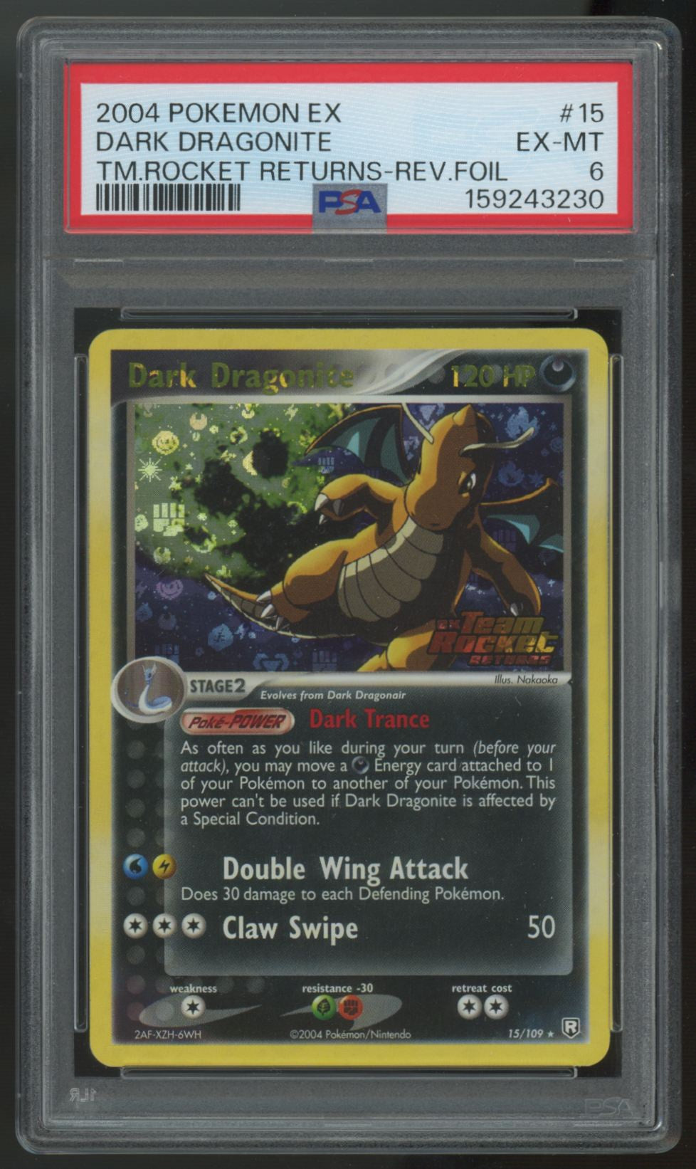 2004 Pokemon Dark Dragonite Team Rocket Returns Reverse Holo #16 PSA 6