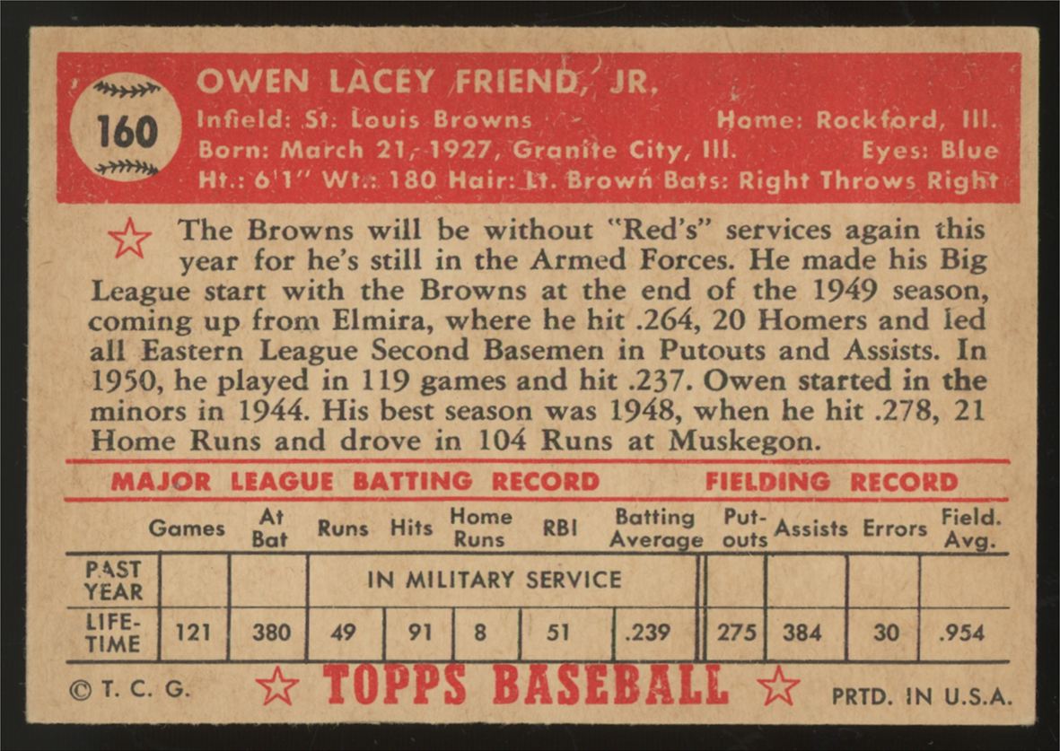 1952 Topps Owen Friend #160 EX