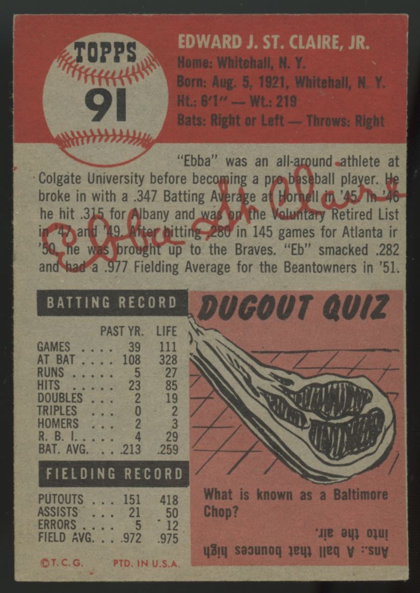 1953 Topps Ebba St. Claire #91 EX/MT