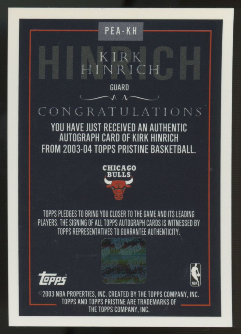2003-04 Topps Pristine Kirk Hinrich RC Auto #PEA-KH