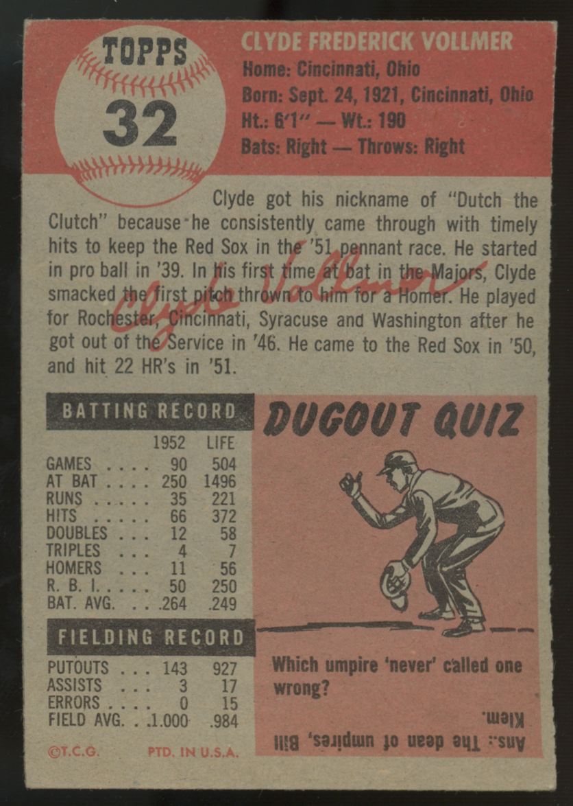 1953 Topps Clyde Vollmer #32 VG/EX