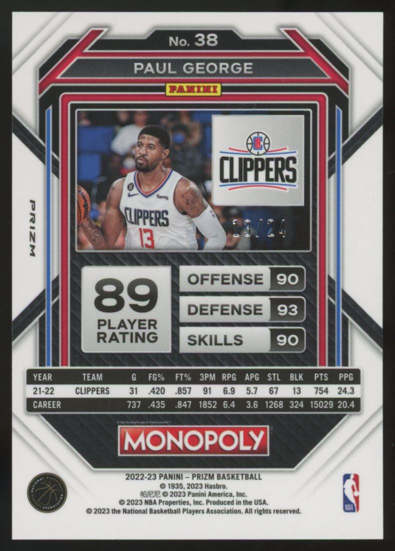 2022-23 Panini Prizm Monopoly Paul George Green /24 #38
