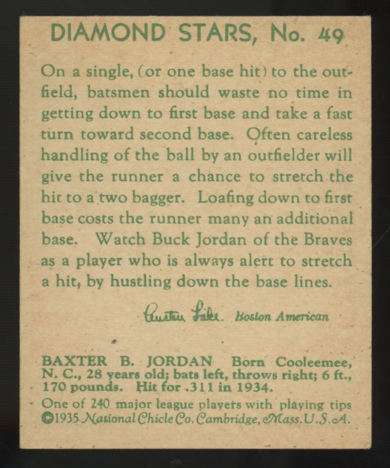 1935 National Chicle "Buck" Jordan Diamond Stars #49 EX/MT
