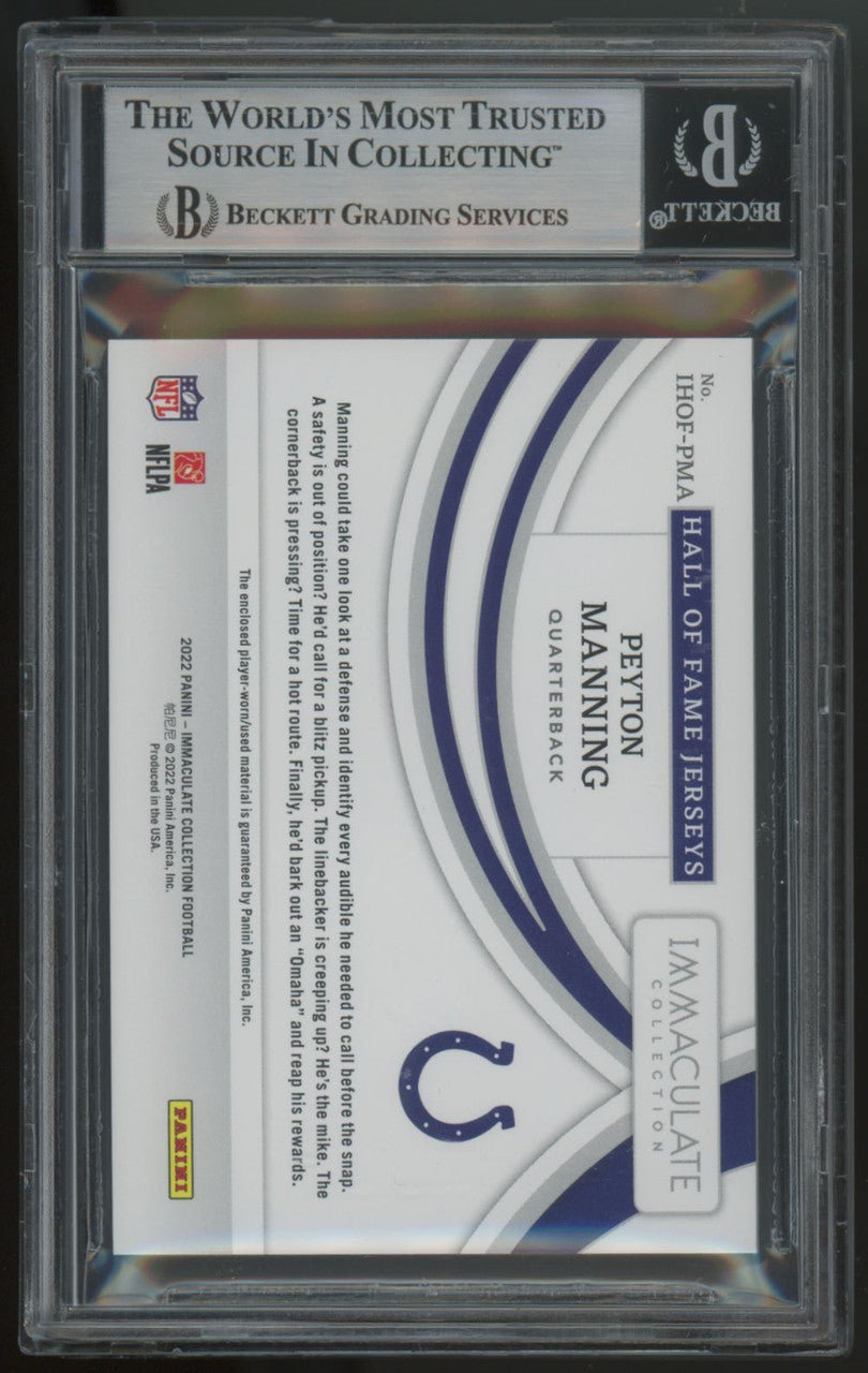 2022 Immaculate Peyton Manning HOF Jersey Patch /10 #IHOF-PMA BGS 8.5