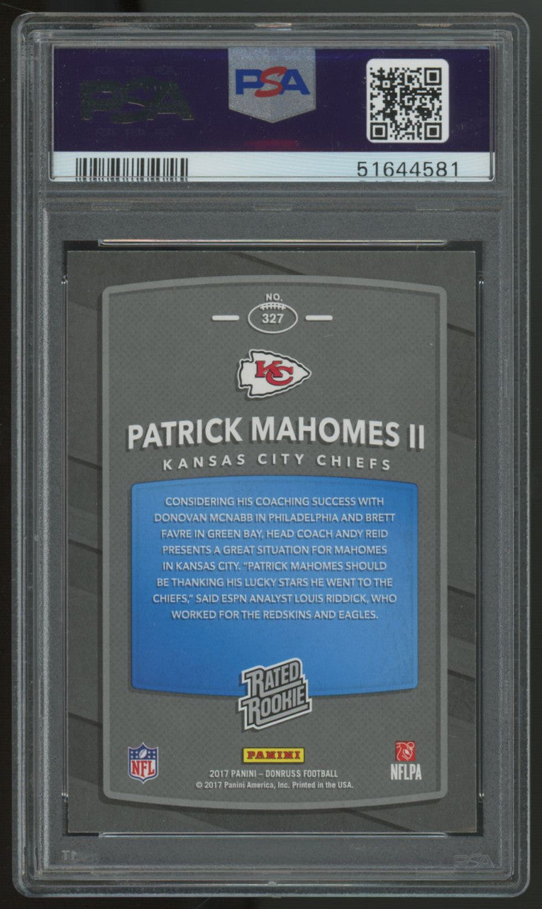 2017 Donruss Patrick Mahomes RC Rated Rookie #327 PSA 8