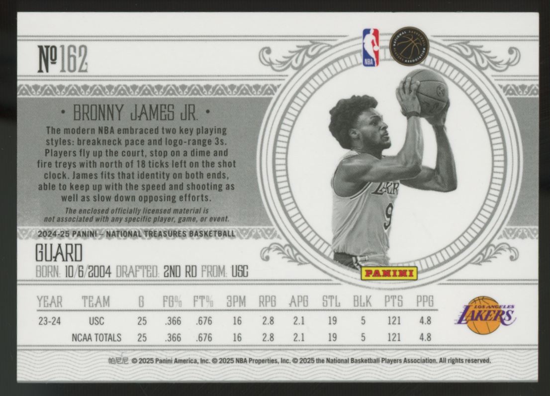 2024/25 National Treasures Bronny James Jr. RC Playoff Patch /99 #162
