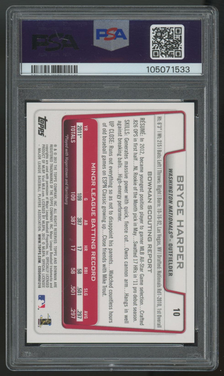 2012 Bowman Draft Bryce Harper RC #10 PSA 8