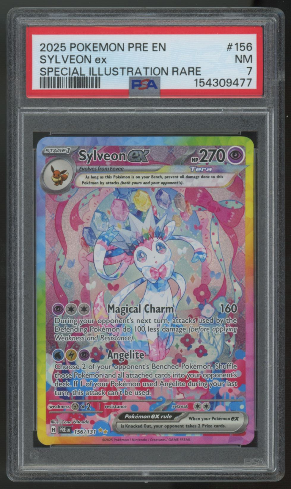 2025 Pokemon Sylveon ex Prismatic Evolutions SIR #156 PSA 7