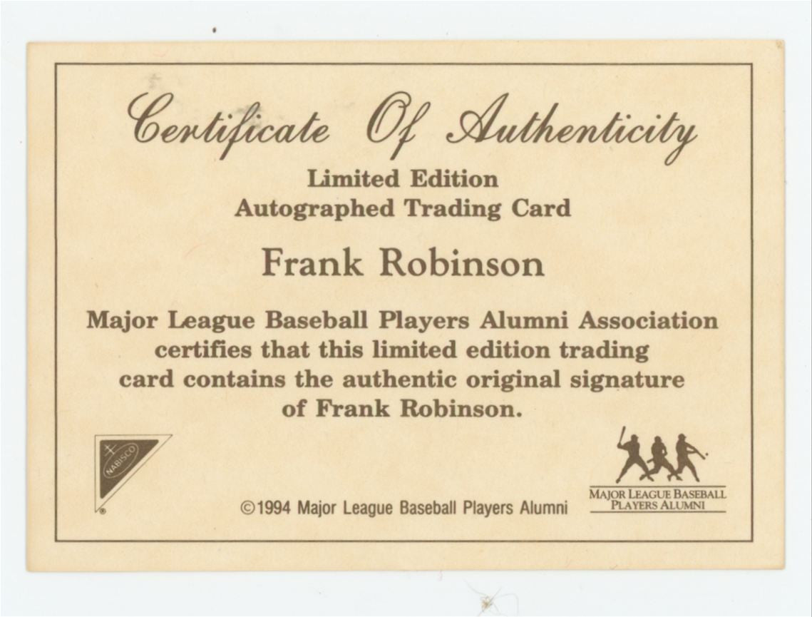 1994 Nabisco All-Star Legends Frank Robinson Auto With COA