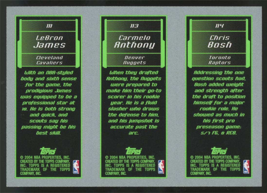 2003-04 Topps Matrix Lebron James, Carmelo Anthony, Chris Bosh RC #111 #113 #114