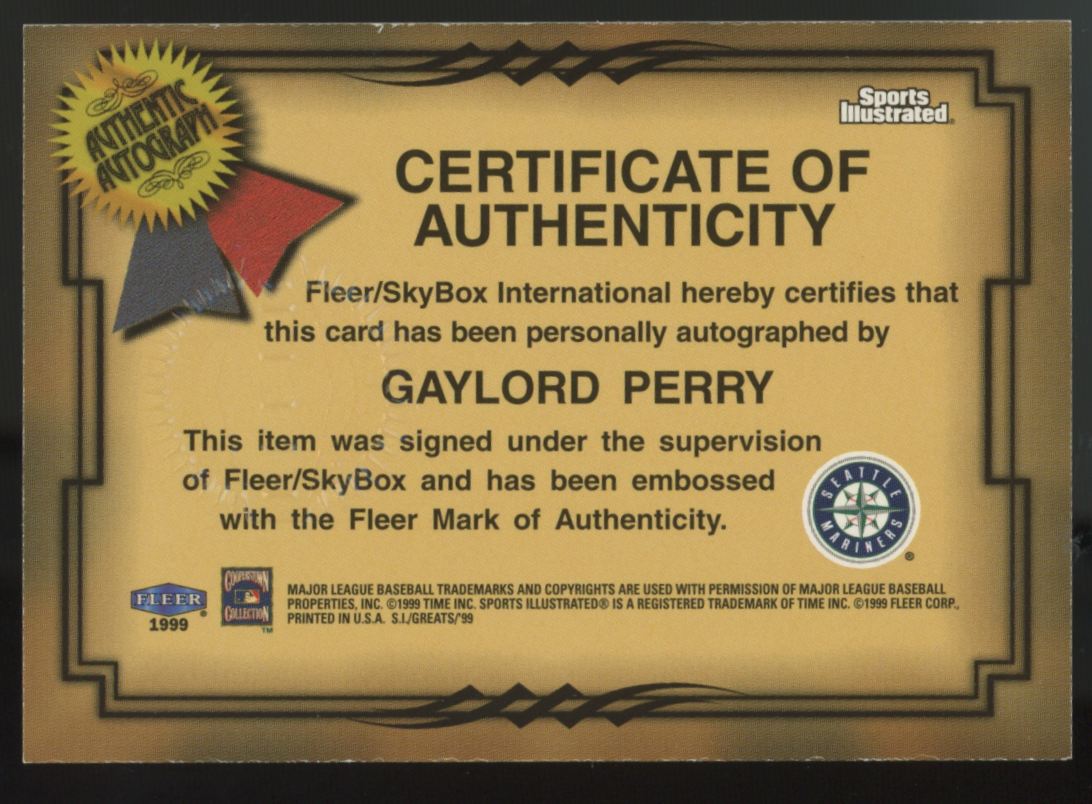 1999 Fleer Sports Illustrated Gaylord Perry 300! Auto Collection