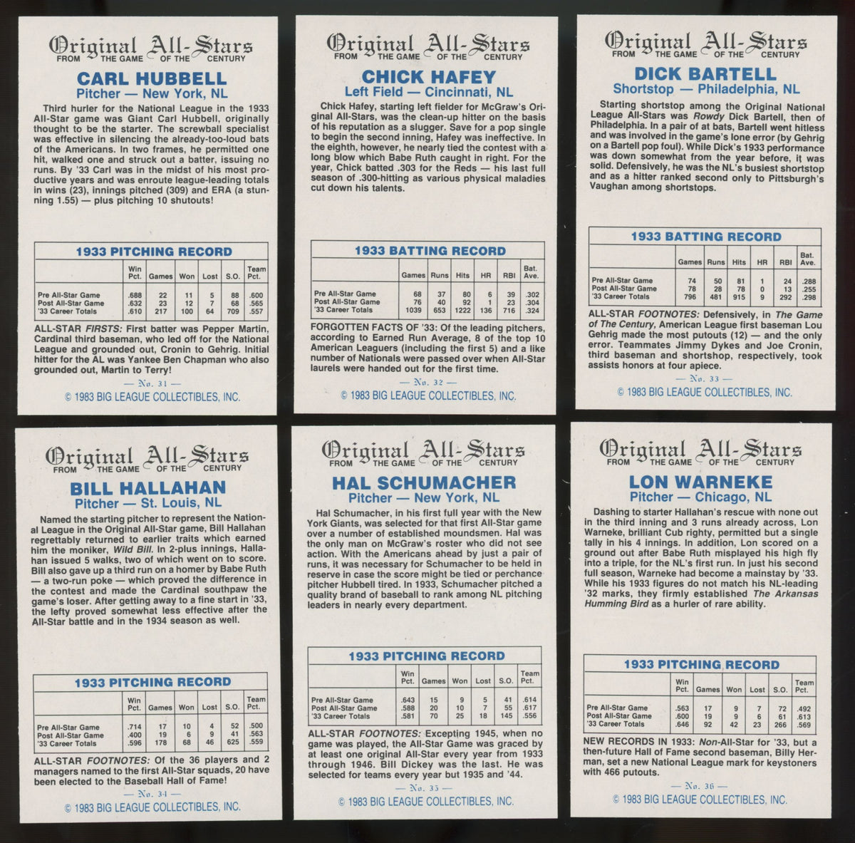 1983 Big League Collectibles Original All Stars Baseball Complete Set (40/40)