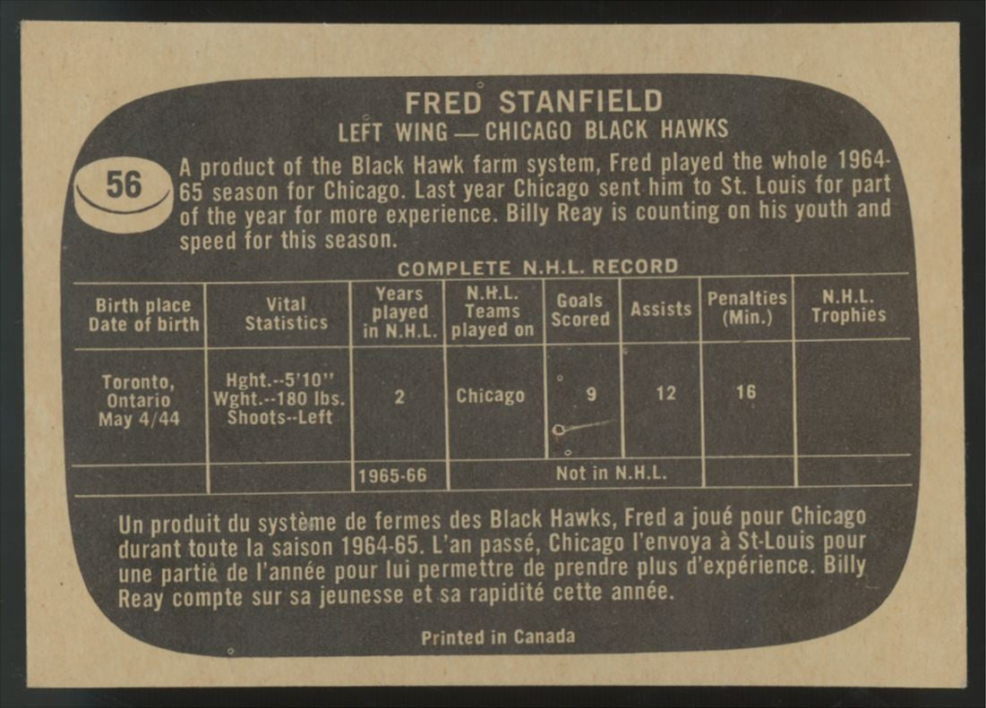 1966-67 Topps Fred Stanfield #56 EX