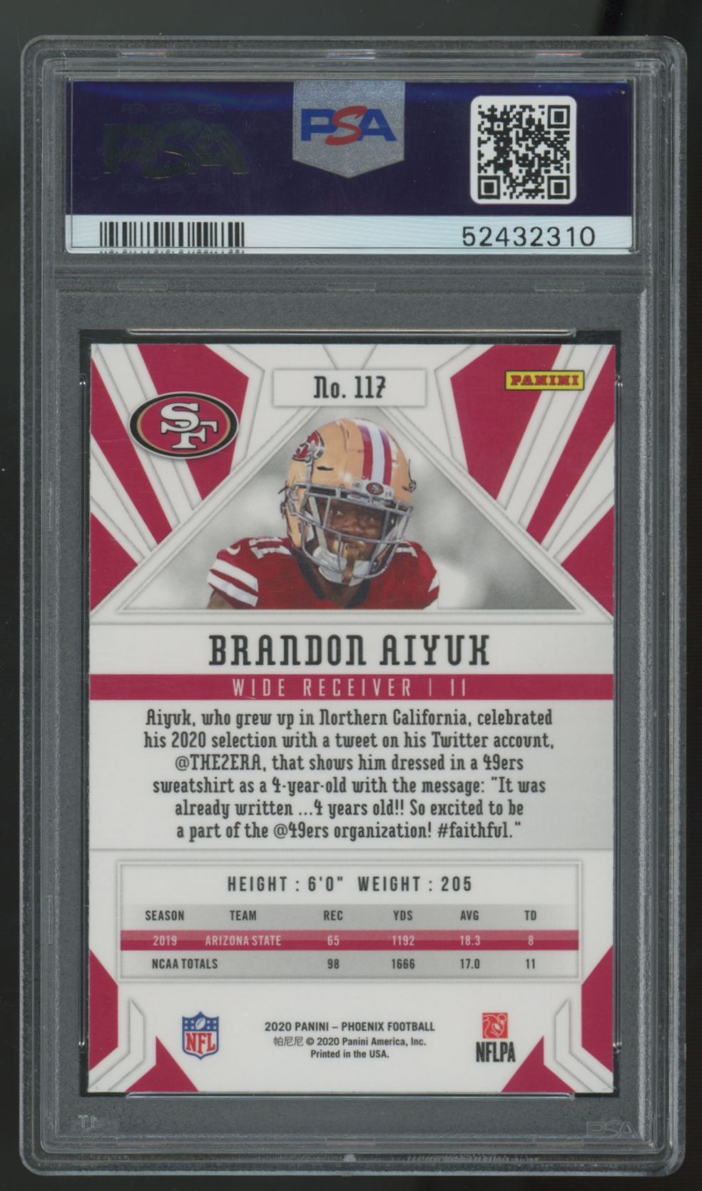 2020 Panini Phoenix Brandon Aiyuk RC Fire Burst #117 PSA 10