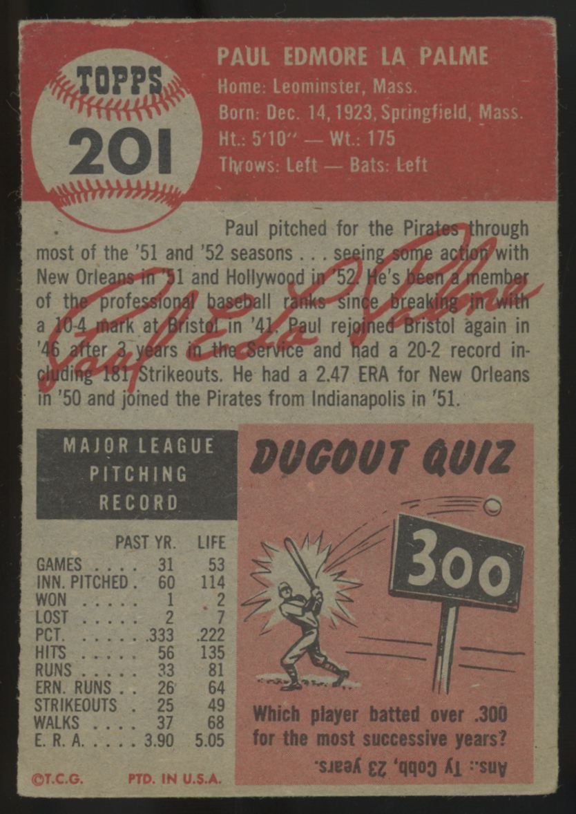 1953 Topps Paul La Palme #201 VG