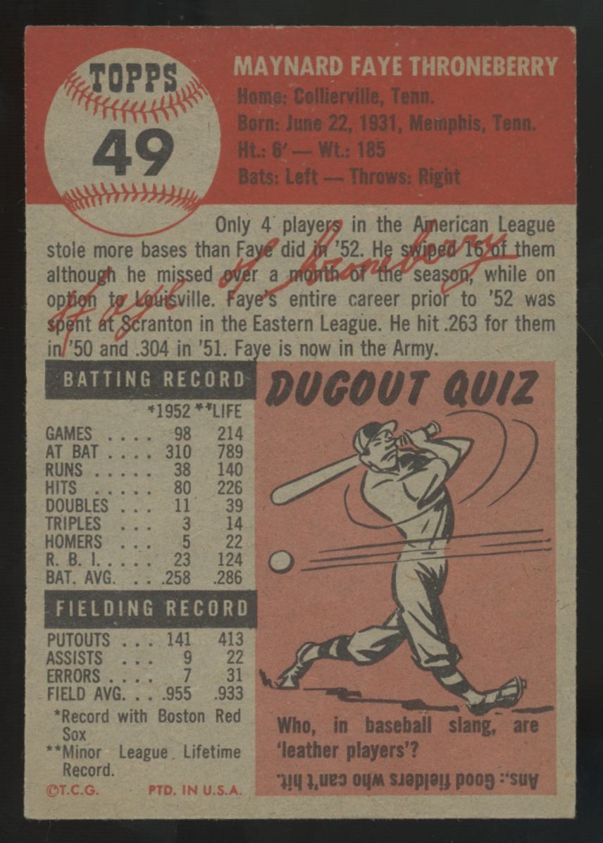 1953 Topps Faye Throneberry #49 Good