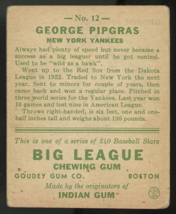 1933 Goudey George Pipgras #12 G/VG