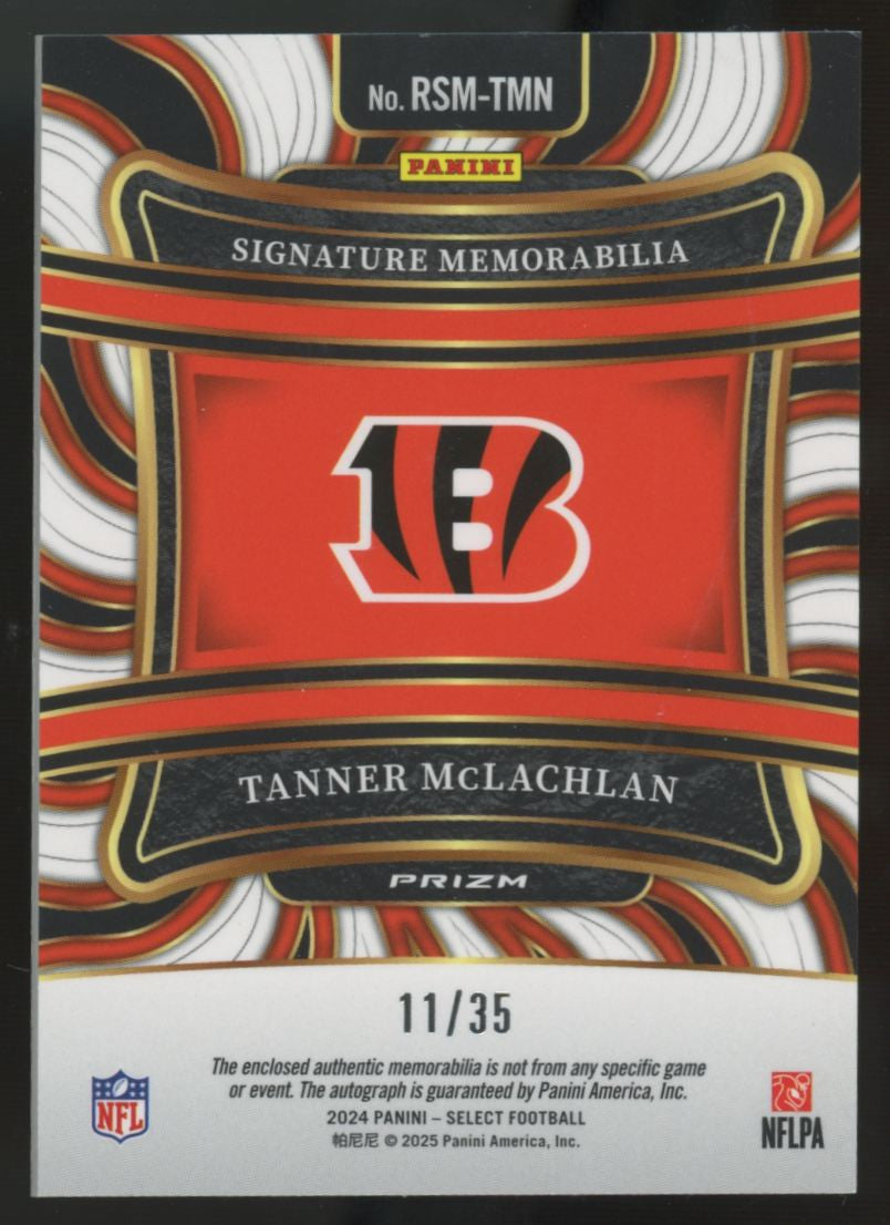 2024 Panini Select Tanner McLachlan RC Patch Auto Neon Orange Pulsar RPA /35