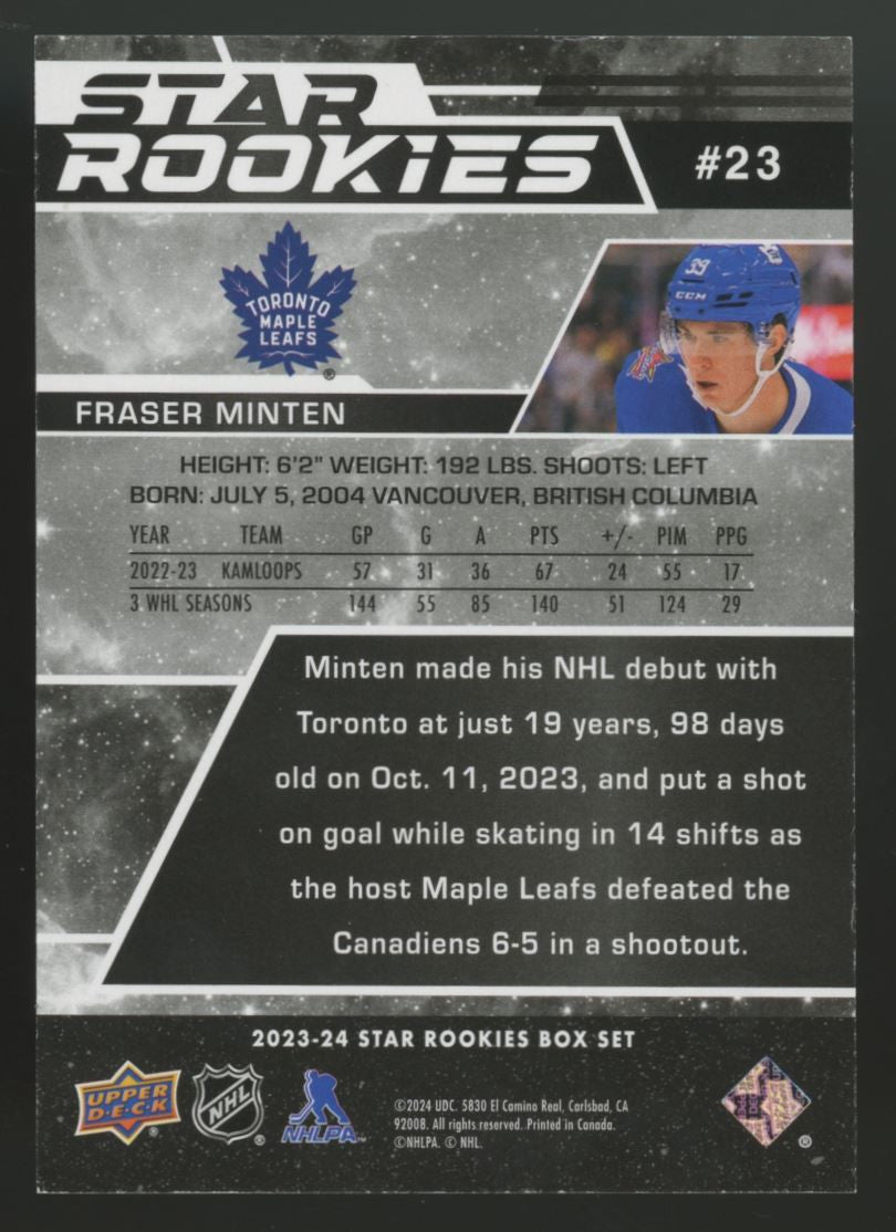 2023/24 Upper Deck Star Rookies Fraser Minten RC Gold Parallel /349 #23