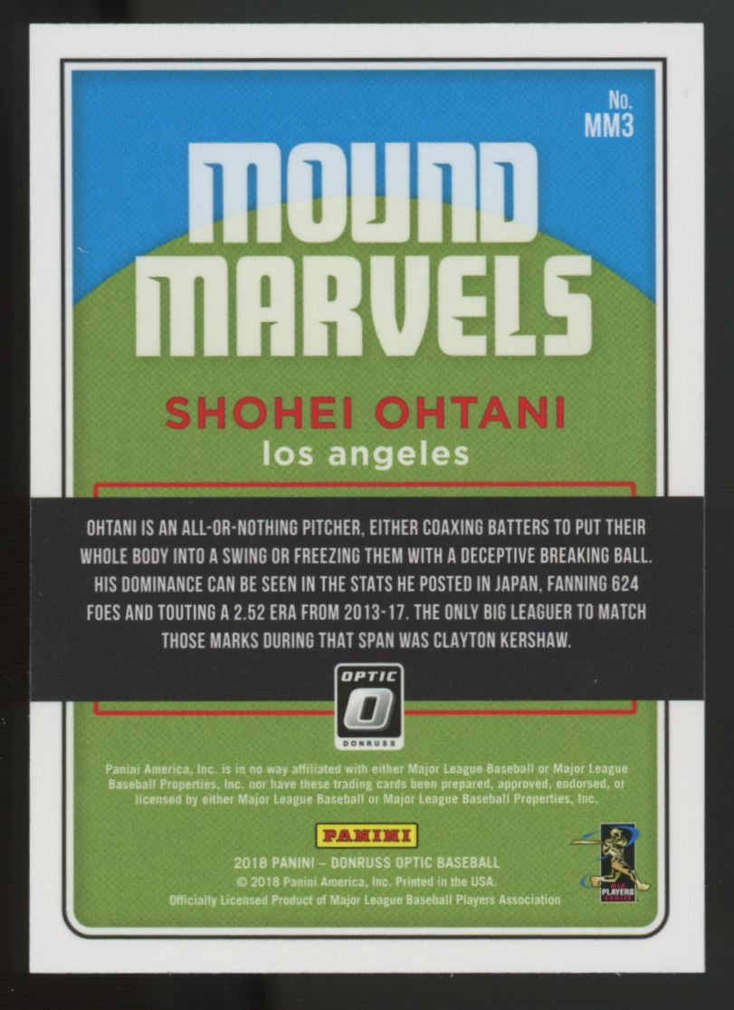 2018 Donruss Optic Baseball Mound Marvels Complete Set (8) w/ Variations Ohtani