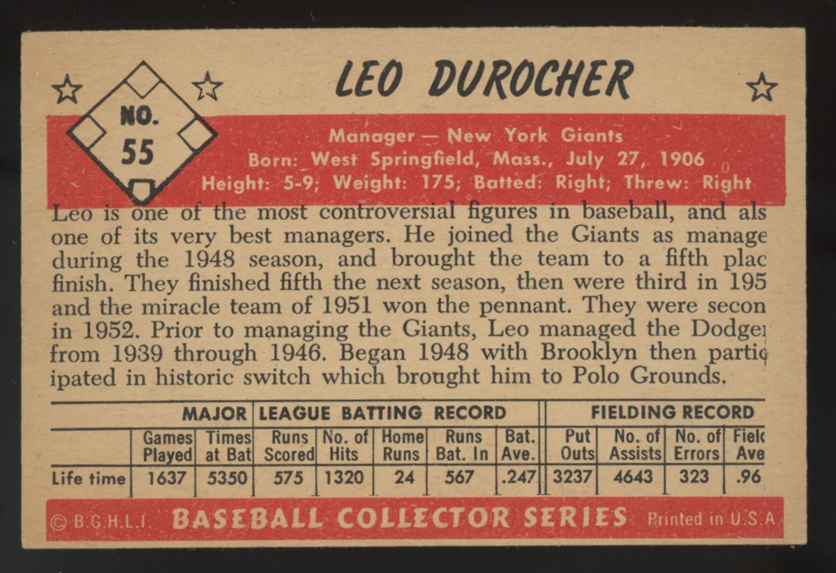 1953 Bowman Color Leo Durocher #55 EX